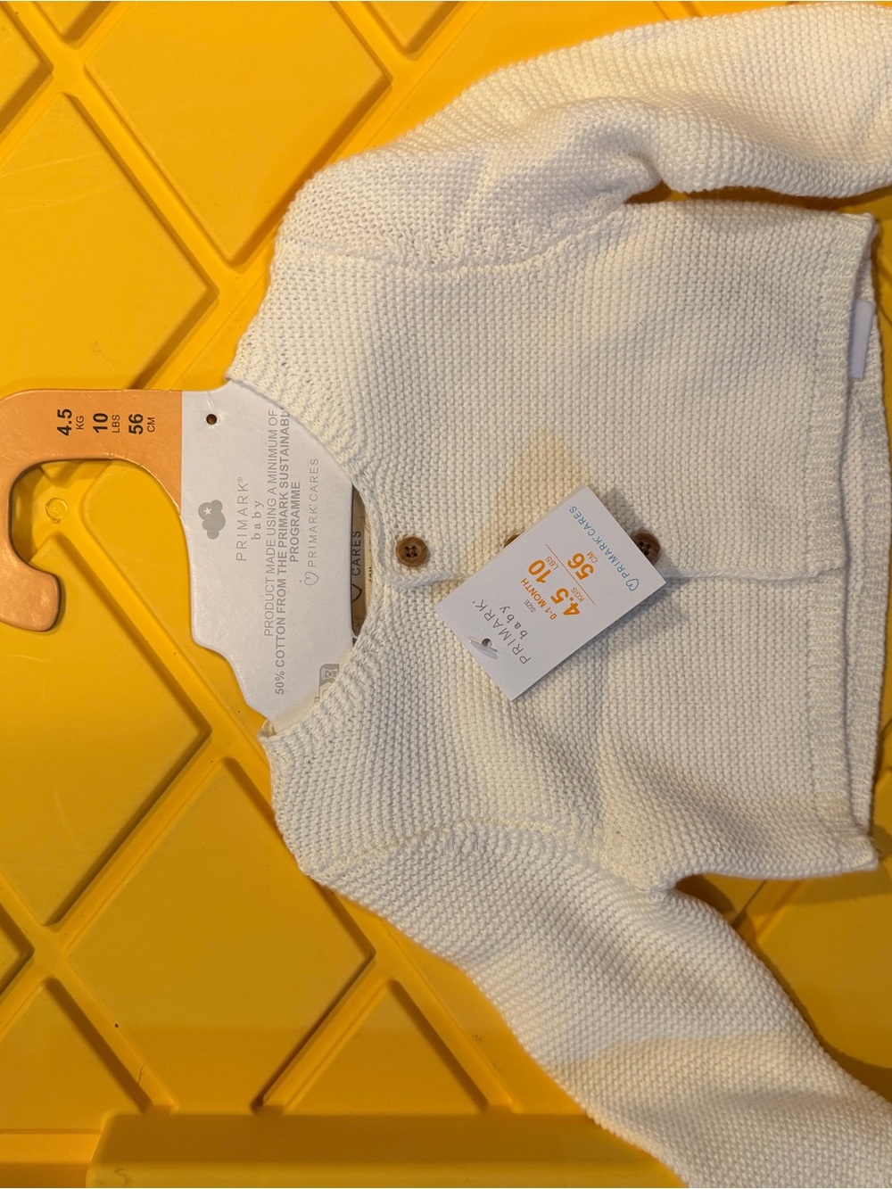 Primark Cream Knit Baby Cardigan with Wooden Buttons